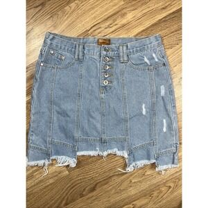 POL Denim Mini Skirt Distressed Destructed Y2K‎ Size: L